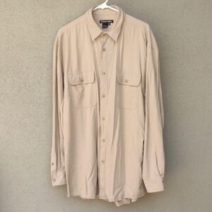 WinterSilks Tan Silk Button-up Long Sleeve Shirt L